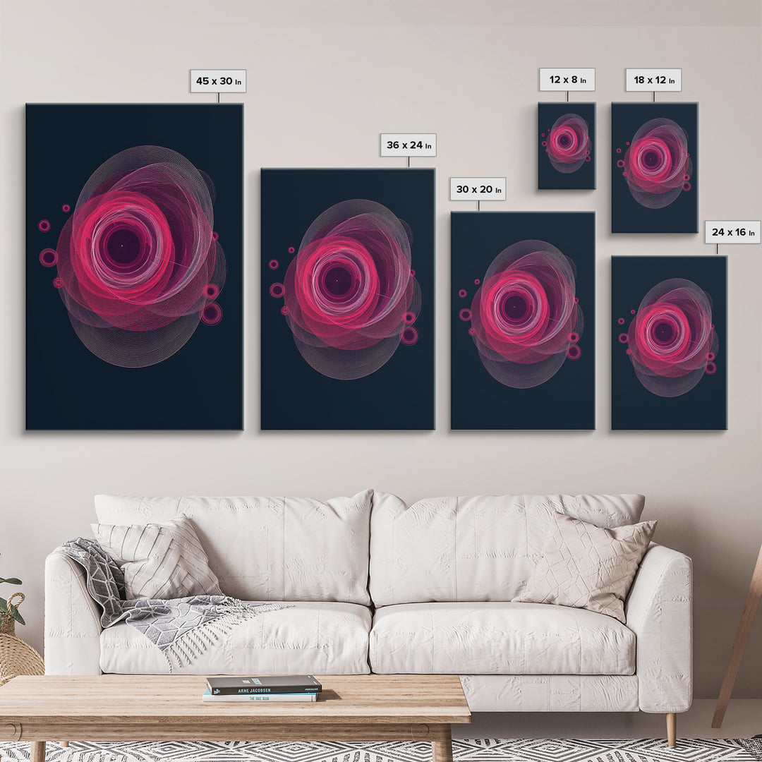 Magenta Spiral Wireframe Abstract Wall Art, Modern Geometric Art Print, Retro Futuristic Decor, Dark Blue MCM Gallery Poster