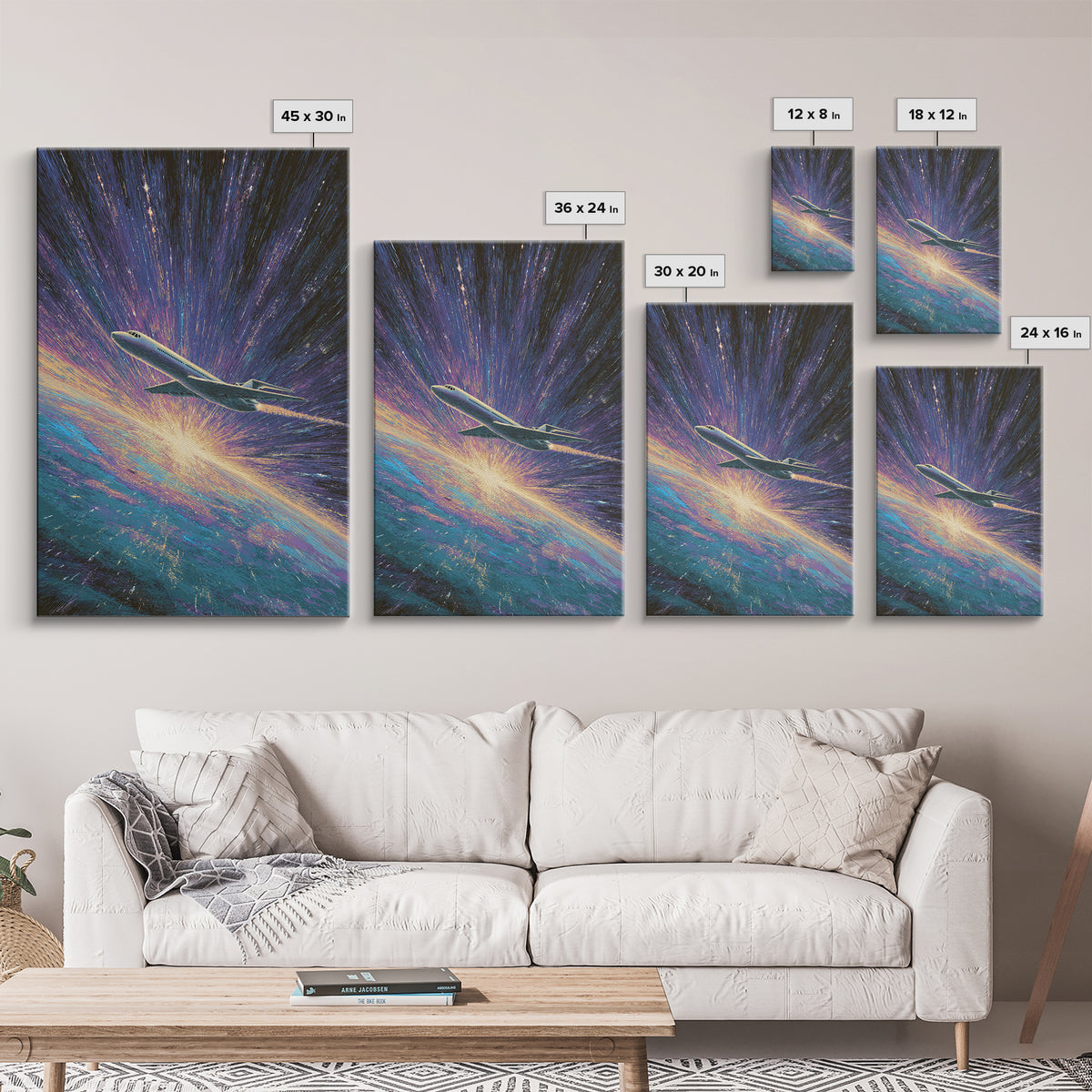 Cosmic Airplane Warp Speed Wall Art, Retro Sci Fi Travel Poster, Modern Art Print, Colorful Space Abstract Office Decor Art
