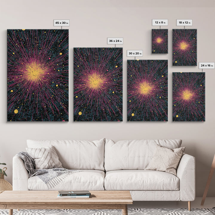 Vivid Cosmic Starburst Explosion Canvas Print, Midcentury Modern Wall Art, Retro Space Abstract Poster, Colorful Mcm Decor