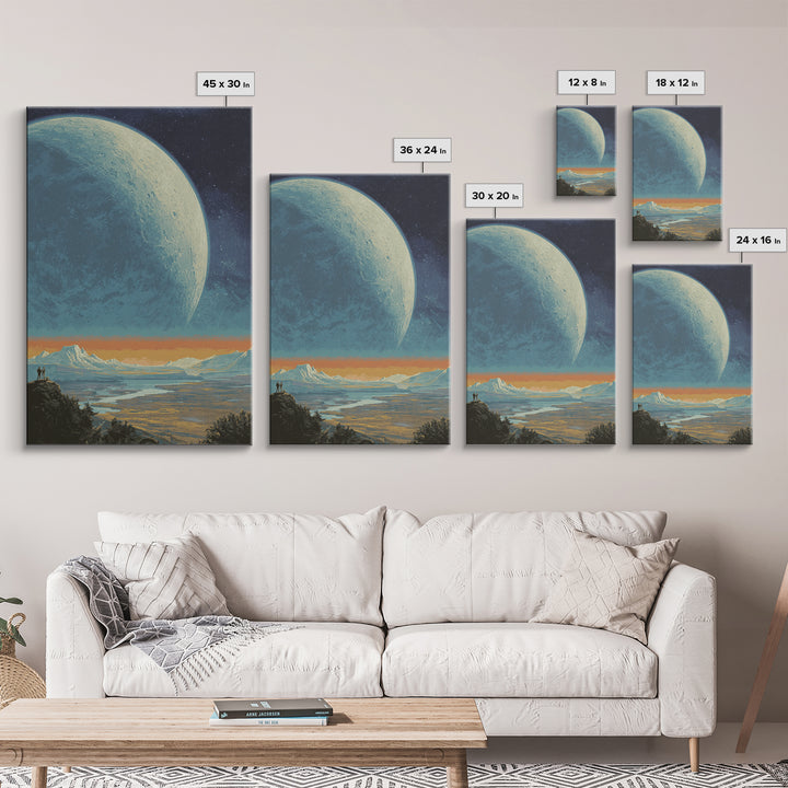 Vast Alien Planet Vista Wall Art, Retro Sci Fi Landscape Poster, Midcentury Modern Space Decor, Cosmic Explorer Print Artwork