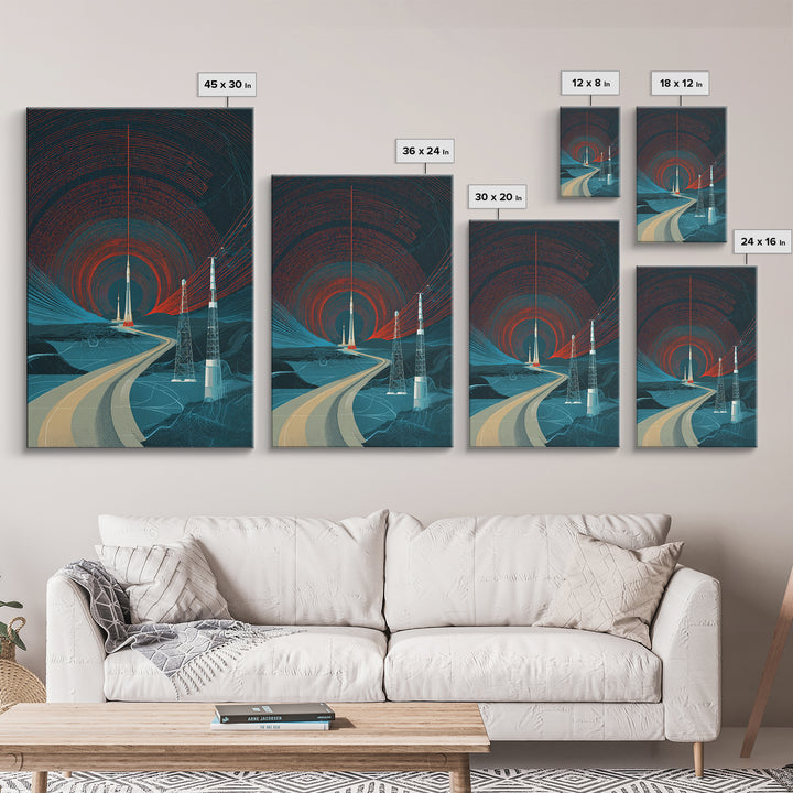 Desert Road To Rocket Launch Wall Art, Mid Century Modern Sci Fi Poster, Retro Space Travel Print, Atomic MCM Home Decor