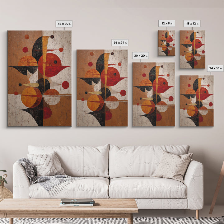 Textured Red Orange Geometric Circles Wall Art, Mid Century Modern Abstract Poster, Bauhaus MCM Living Room Decor Print Gift