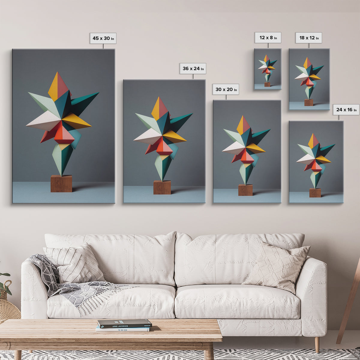 Colorful Geometric Modern Sculpture Framed Canvas Print, Mid Century Modern Abstract Art, MCM Office Decor Statement Gift