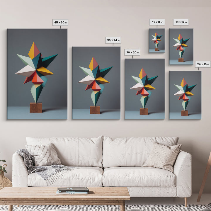 Colorful Geometric Modern Sculpture Framed Canvas Print, Mid Century Modern Abstract Art, MCM Office Decor Statement Gift