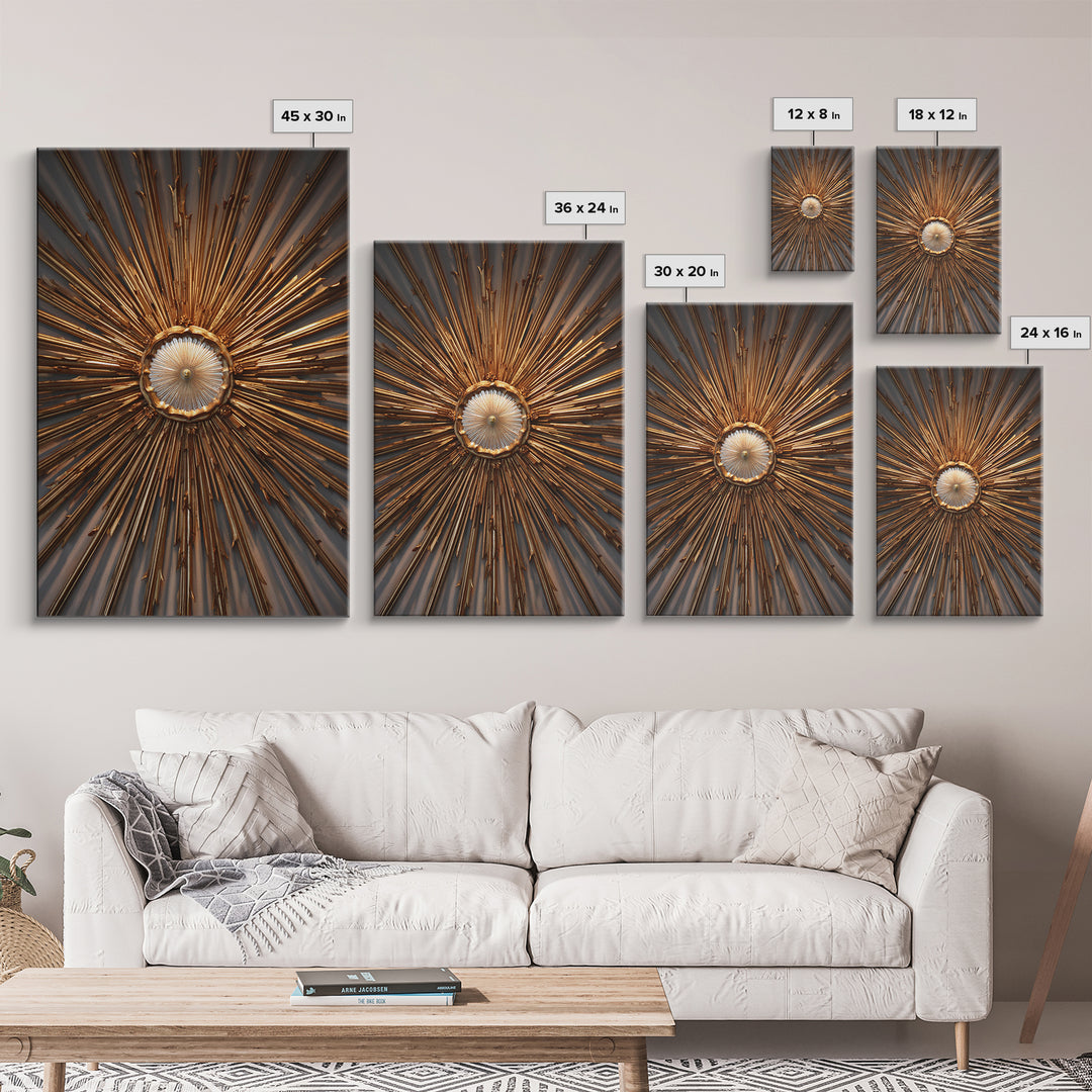 Radiant Gold Starburst Clock Canvas Print, Mid Century Modern Art, Atomic Retro Wall Decor, Large Canvas Print, MCM Home Decor