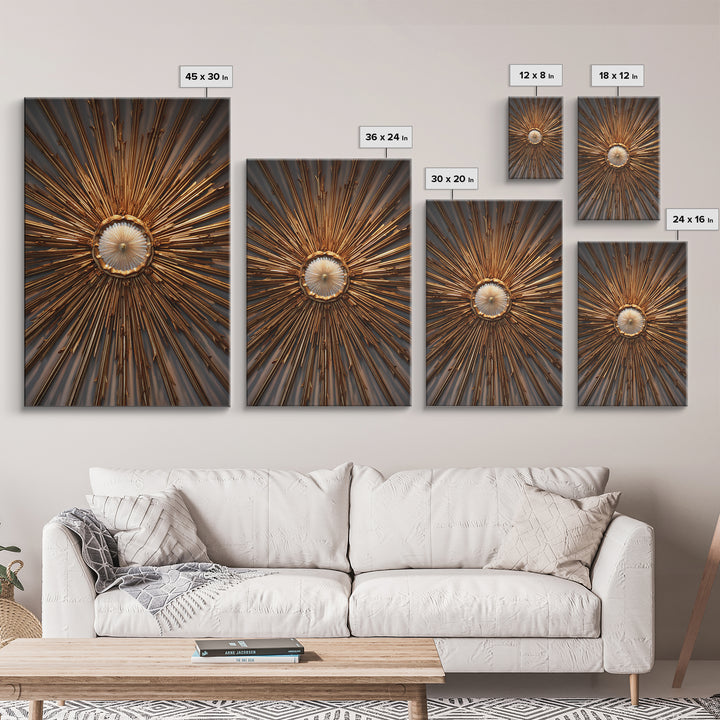 Radiant Gold Starburst Clock Canvas Print, Mid Century Modern Art, Atomic Retro Wall Decor, Large Canvas Print, MCM Home Decor
