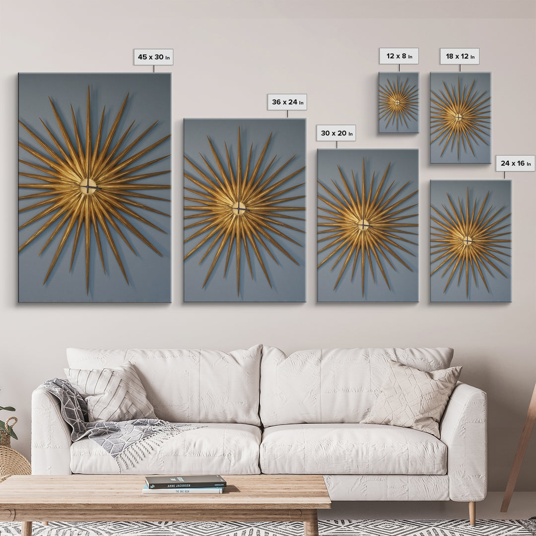 Gold Atomic Sunburst Clock On Blue Wall Art, Mid Century Modern Decor, MCM Wall Art, Retro Wall Decor, Modern Home Art Print