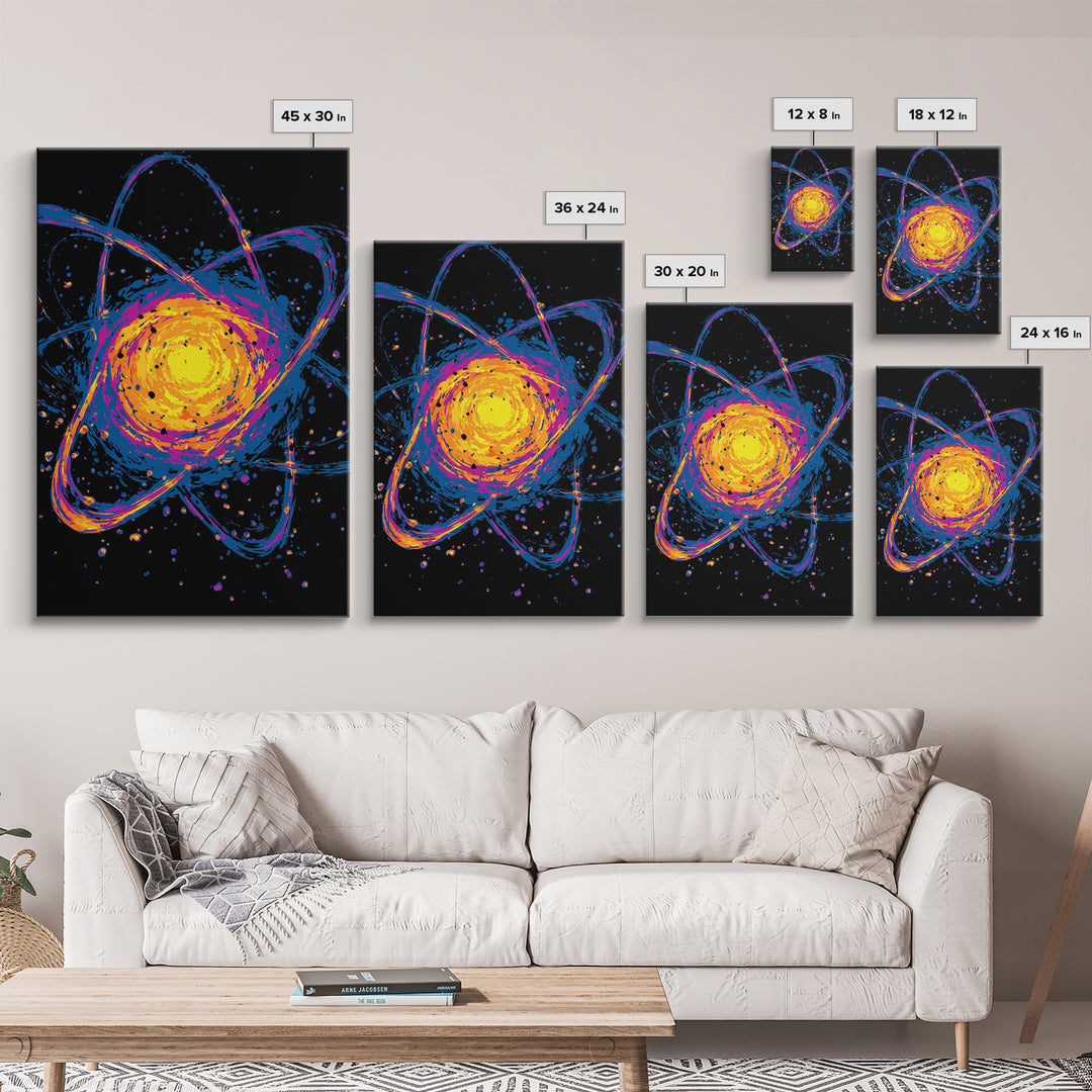Exploding Atomic Nucleus Canvas Print, Midcentury Modern Art, Retro Sci Fi Wall Decor, Cosmic Abstract Poster For Game Room