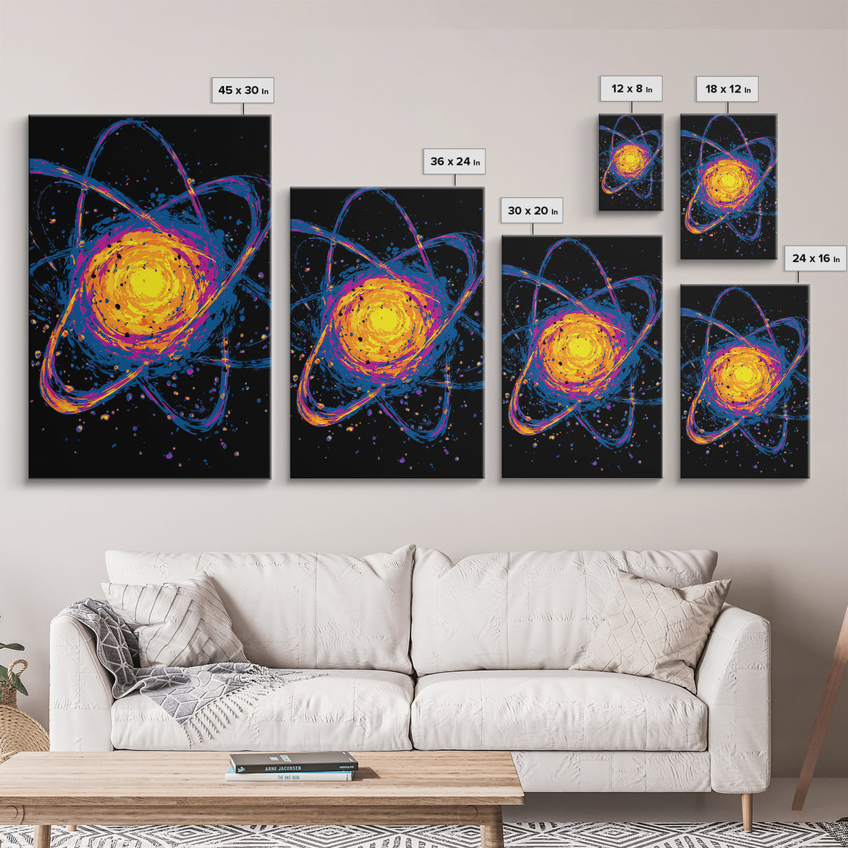 Exploding Atomic Nucleus Canvas Print, Midcentury Modern Art, Retro Sci Fi Wall Decor, Cosmic Abstract Poster For Game Room