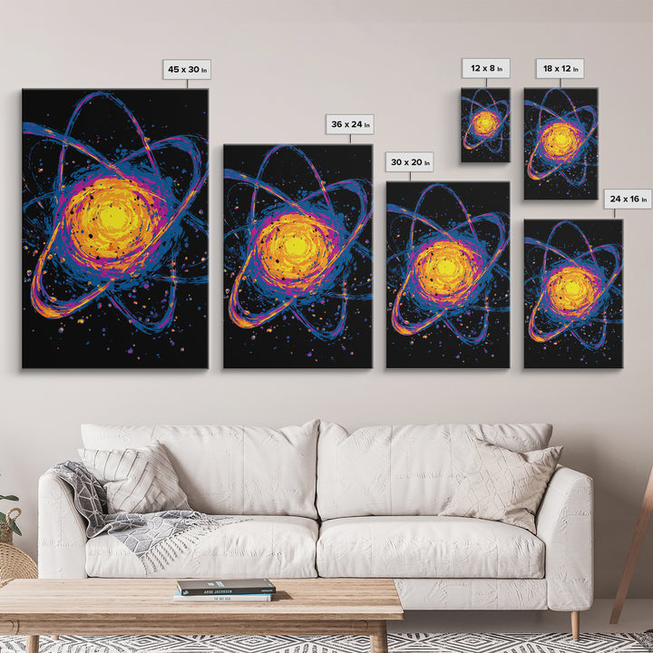 Exploding Atomic Nucleus Canvas Print, Midcentury Modern Art, Retro Sci Fi Wall Decor, Cosmic Abstract Poster For Game Room