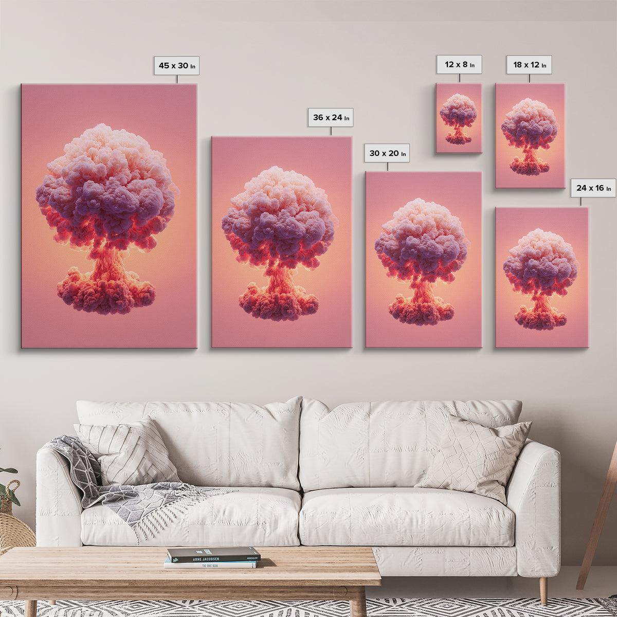 Pink Cotton Candy Mushroom Cloud Canvas Print, Surreal Atomic Pop Art Poster, Vaporwave Wall Decor, Modern Abstract Art Gift