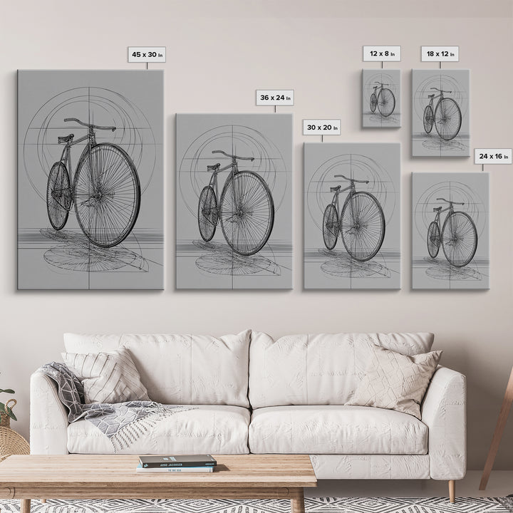 Antique Penny Farthing Technical Drawing Wall Art, Black White Bicycle Poster, Architectural Art, Geometric Lines, Office Decor