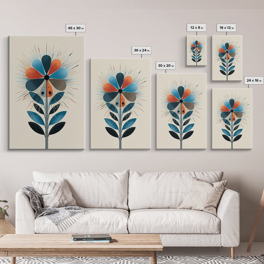 Atomic Midcentury Flower Wall Art, Geometric Floral Canvas Print, Retro Modern Decor, MCM Poster For Living Room Home Office Gift