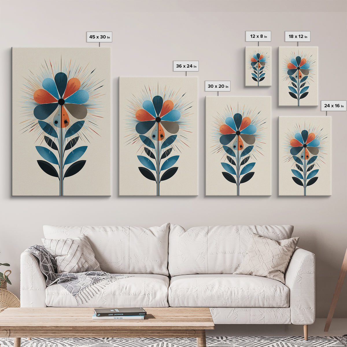 Atomic Midcentury Flower Wall Art, Geometric Floral Canvas Print, Retro Modern Decor, MCM Poster For Living Room Home Office Gift