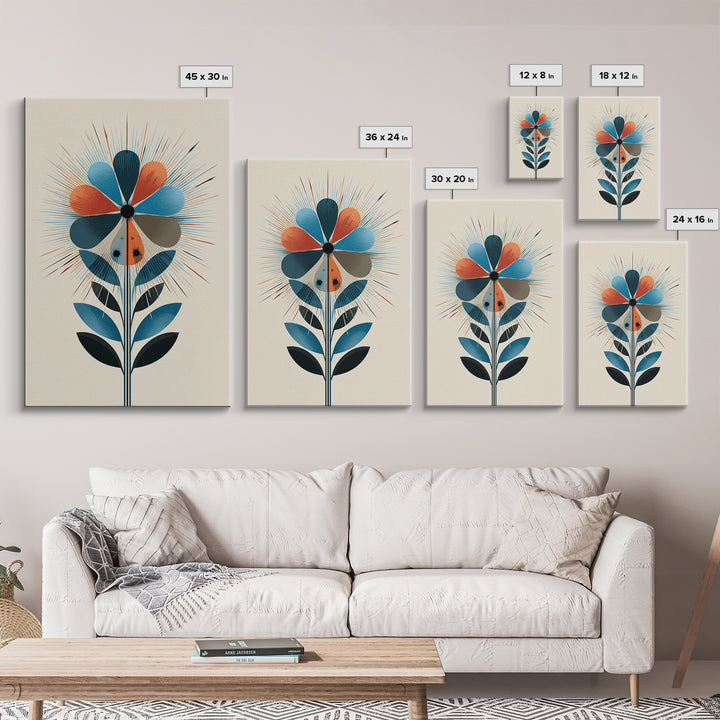 Atomic Midcentury Flower Wall Art, Geometric Floral Canvas Print, Retro Modern Decor, MCM Poster For Living Room Home Office Gift