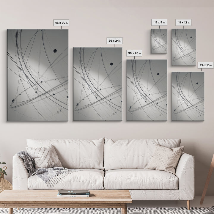 Gray Network Line Framed Canvas Print, Modern Abstract Art, Minimalist Wall Decor, Kinetic Sculpture Inspired Office Art