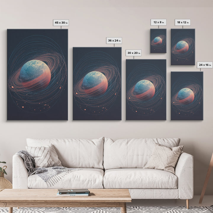 Textured Ringed Planet In Deep Space Wall Art, Modern Abstract Art Print, Retro Sci Fi Cosmic Home Decor Canvas Poster Gift