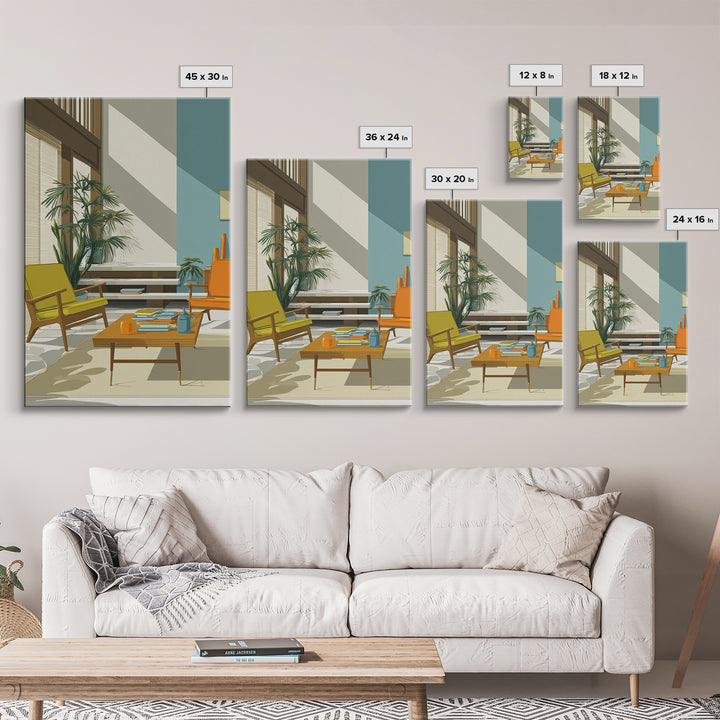 Yellow And Orange Lounge Chairs Canvas Print, Midcentury Modern Wall Art, Retro Living Room Decor, MCM Home Office Art Print
