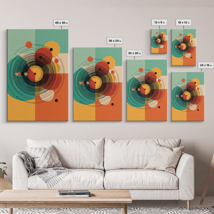 Concentric Circle Abstract Canvas Print, Midcentury Modern Wall Art, Teal Orange Bauhaus Poster, Retro Geometric Home Decor