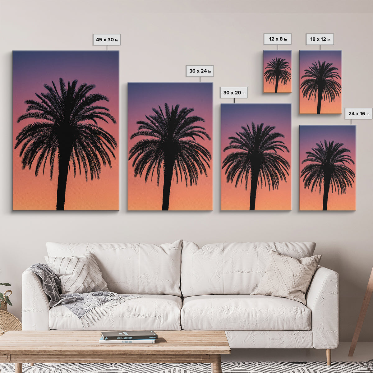 Black Palm Silhouette At Purple Orange Sunset Wall Art, Retro Tropical Poster, Palm Springs Decor, Coastal Home Decor Print