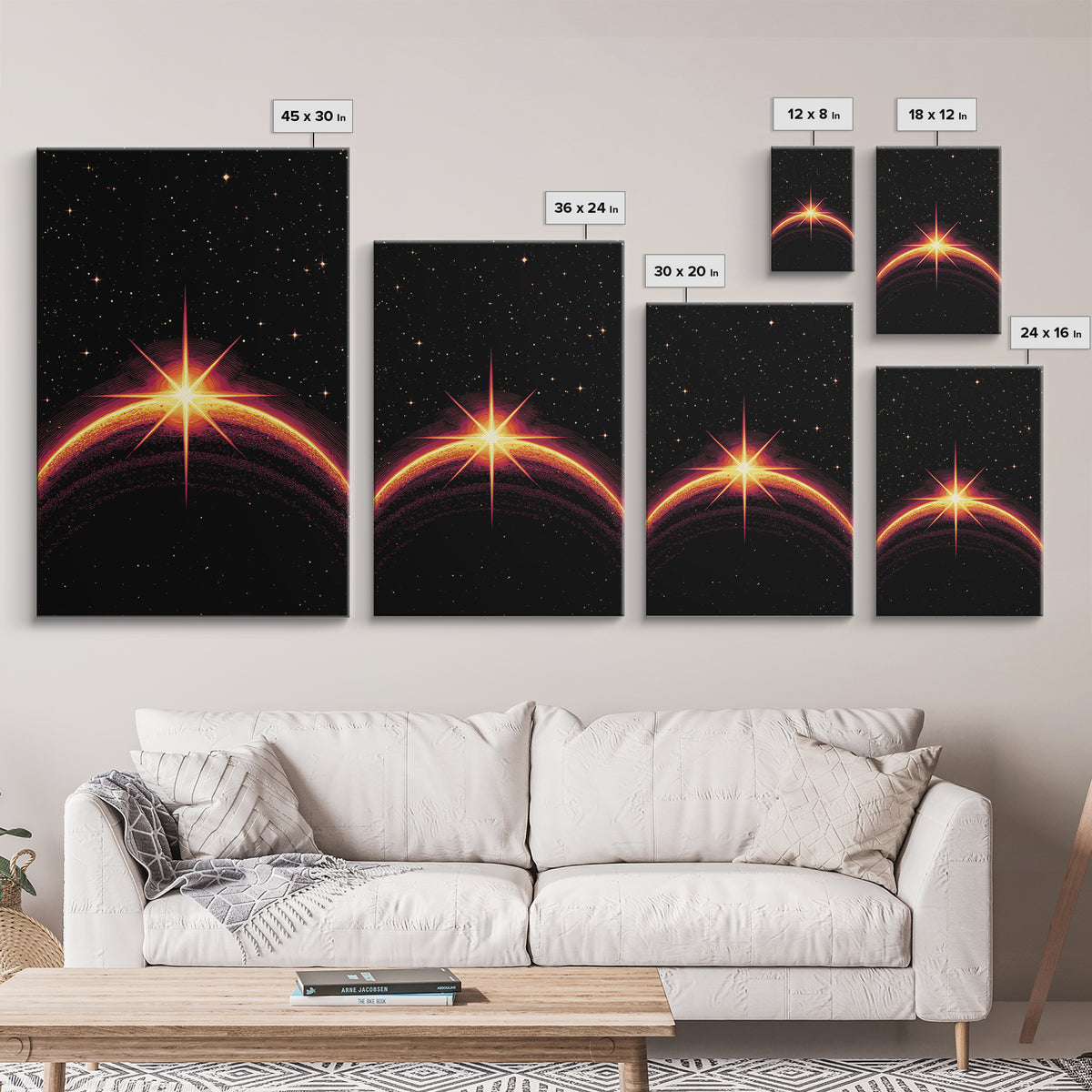 Cosmic Sunrise Over Dark Planet Wall Art, Retro Sci Fi Poster, Space Abstract Art Print, Mid Century Modern Decor, Starry Room Decor