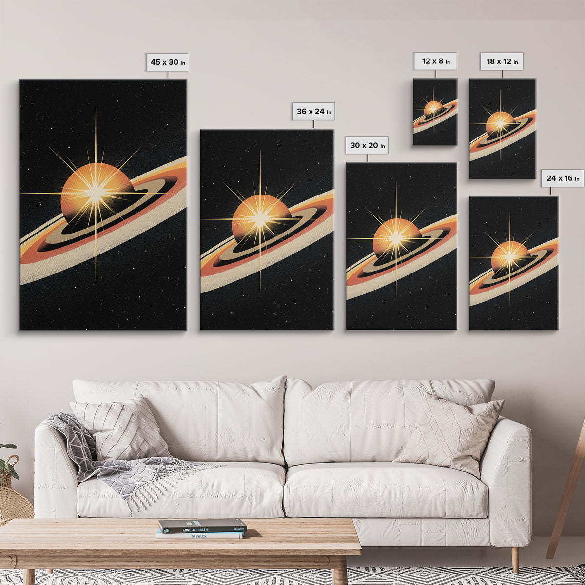 Orange Ringed Planet Starburst Wall Art, Retro Sci Fi Space Poster, Midcentury Modern Art Print, Cosmic Retro Decor Gift