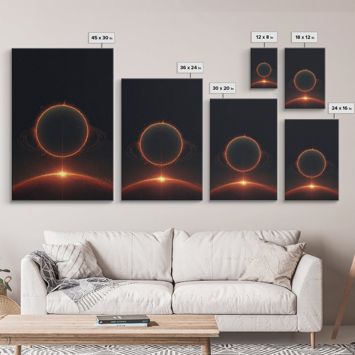 Red Eclipse Over Fiery Planet Wall Art, Minimal Sci Fi Space Poster, Modern Art Print, Dark Cosmic Retro Home Decor Gift
