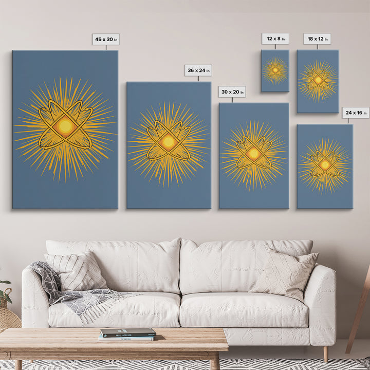 Atomic Sunburst Symbol Wall Art, Mid Century Modern Science Poster, Yellow Geometric Print, Modern Home Office Decor Gift