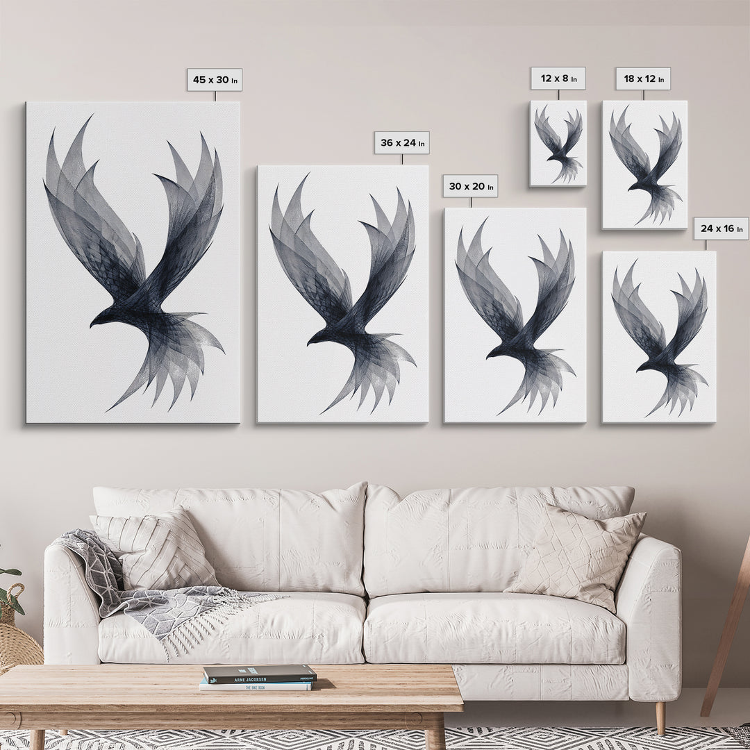 Black Wireframe Flying Bird Wall Art, Modern Abstract Art Print, Minimalist Wall Decor, Monochrome Nature Art For Bedroom