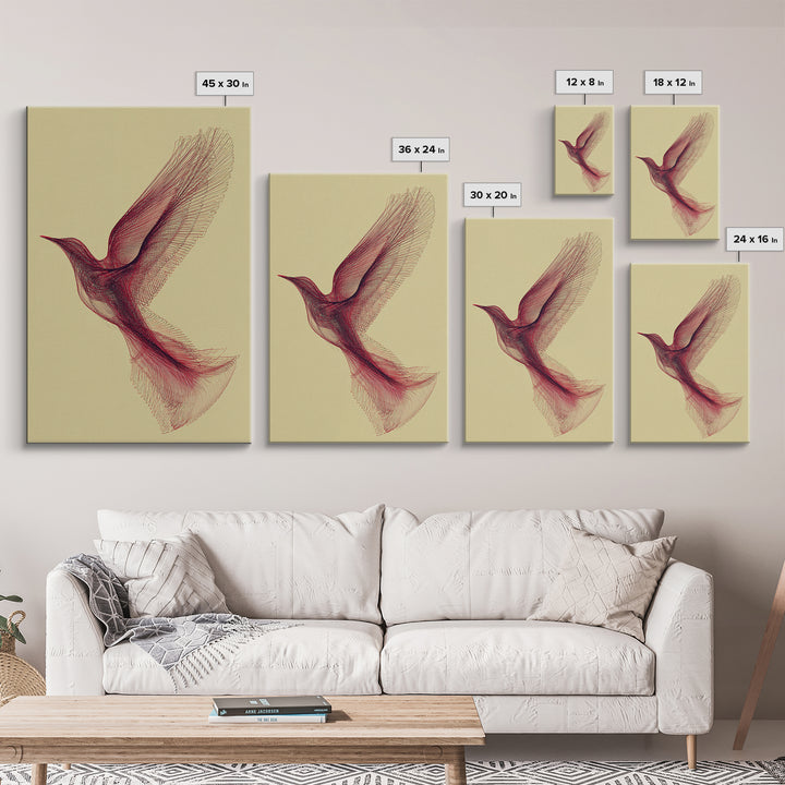 Red Line Hummingbird Canvas Print, Minimalist Nature Wall Art, Modern Abstract Art Print, Scandinavian Bedroom Decor, Gift