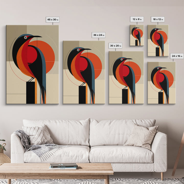 Orange Black Geometric Toucan Framed Canvas Print, Midcentury Modern Wall Art, Atomic Bird Poster, Bold MCM Decor, For Office