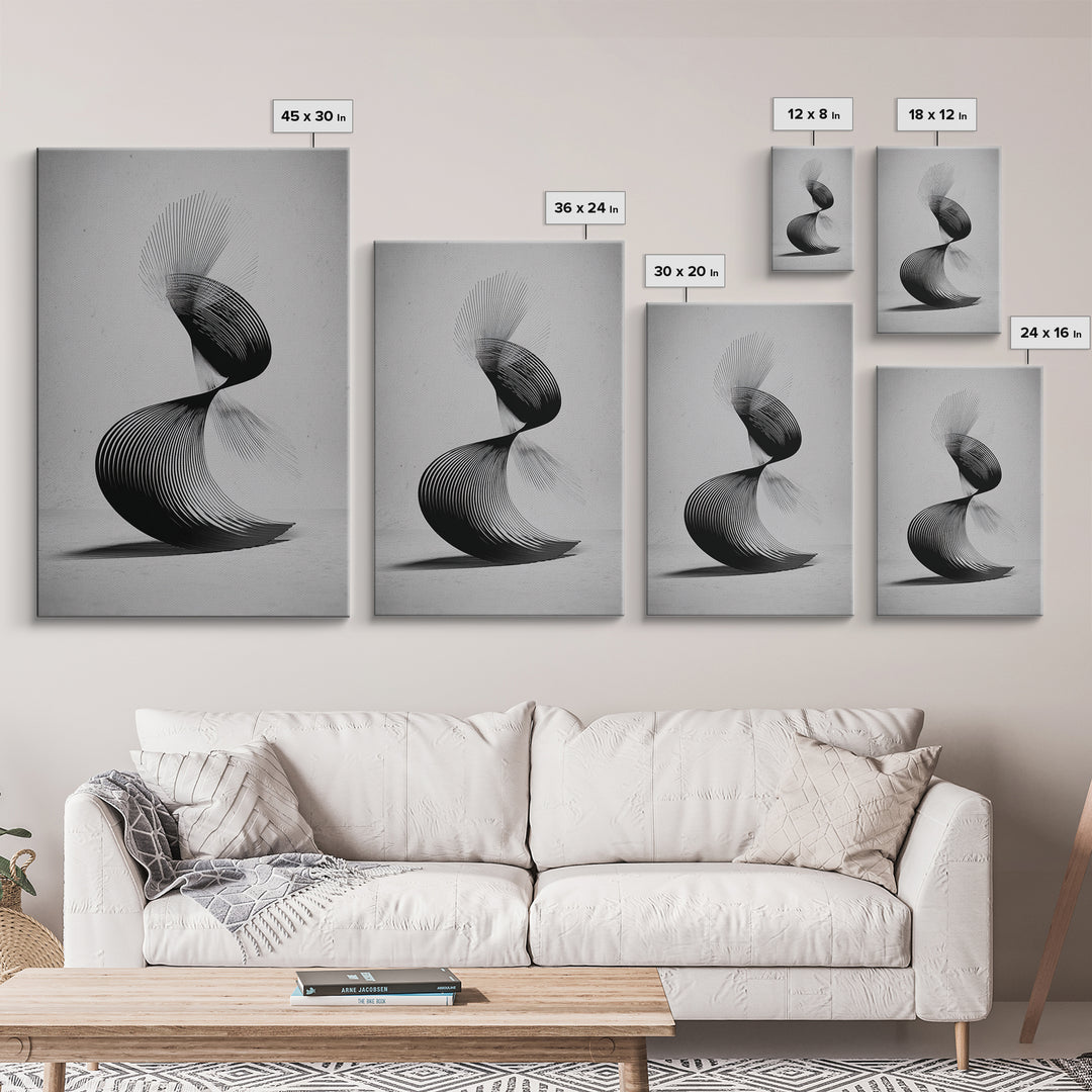 Black Spiral Kinetic Sculpture Wall Art, Modern Abstract Print, Op Art Lines, Minimalist Monochrome Decor For Home Office