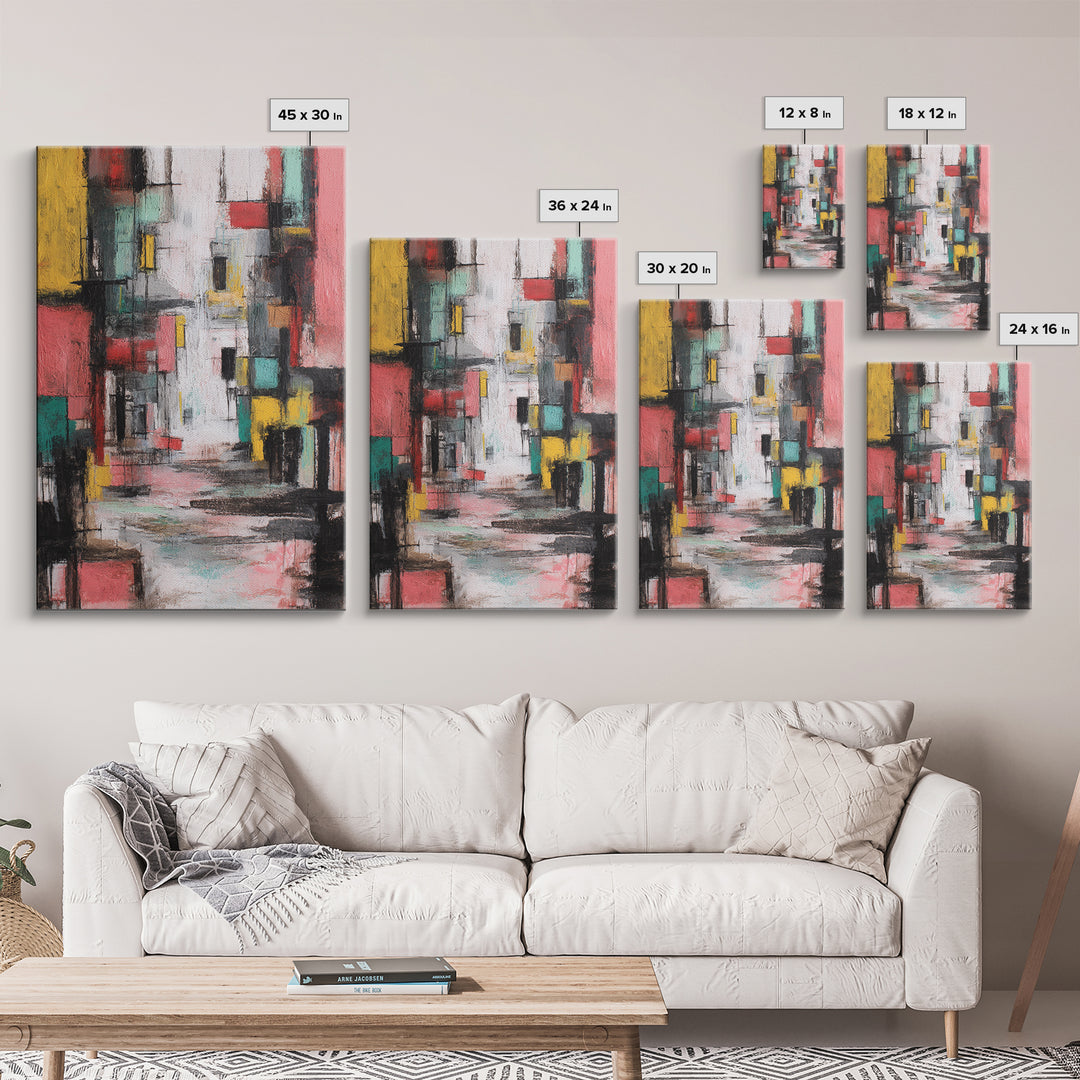 Colorful Abstract Urban Street Wall Art, Modern Art Print, Geometric Cityscape Poster, Trendy Office Decor, Canvas Print