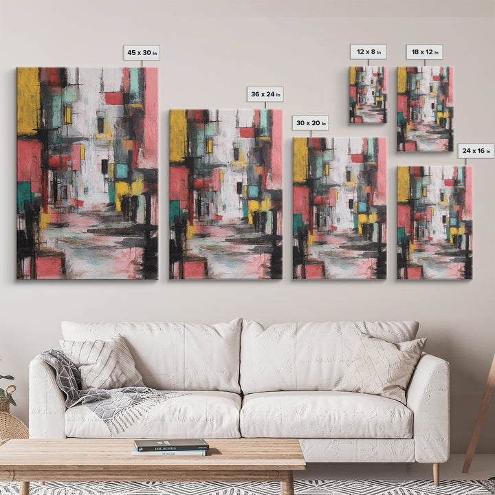 Colorful Abstract Urban Street Wall Art, Modern Art Print, Geometric Cityscape Poster, Trendy Office Decor, Canvas Print