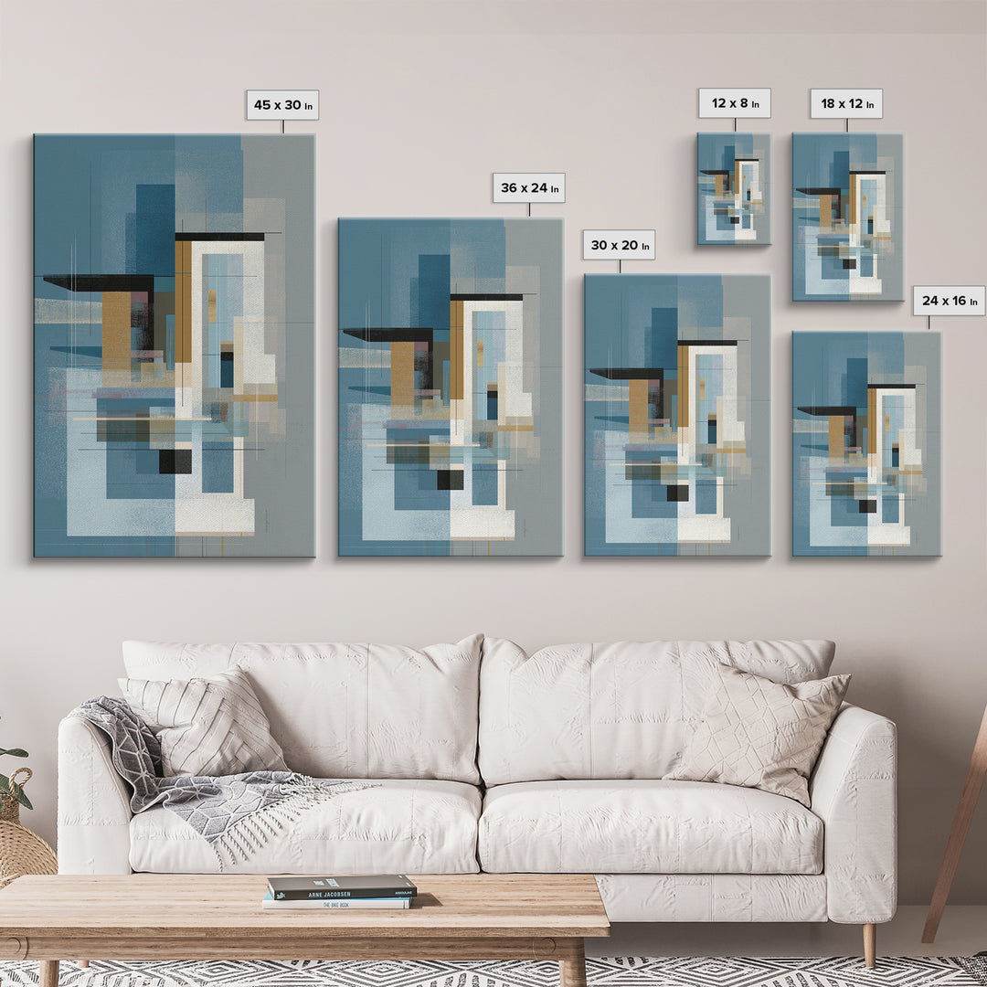 Minimalist Blue Gray Geometric Canvas Print, Modern Wall Art, Midcentury Decor, Abstract Office Art, Neutral Home Decor, Gift