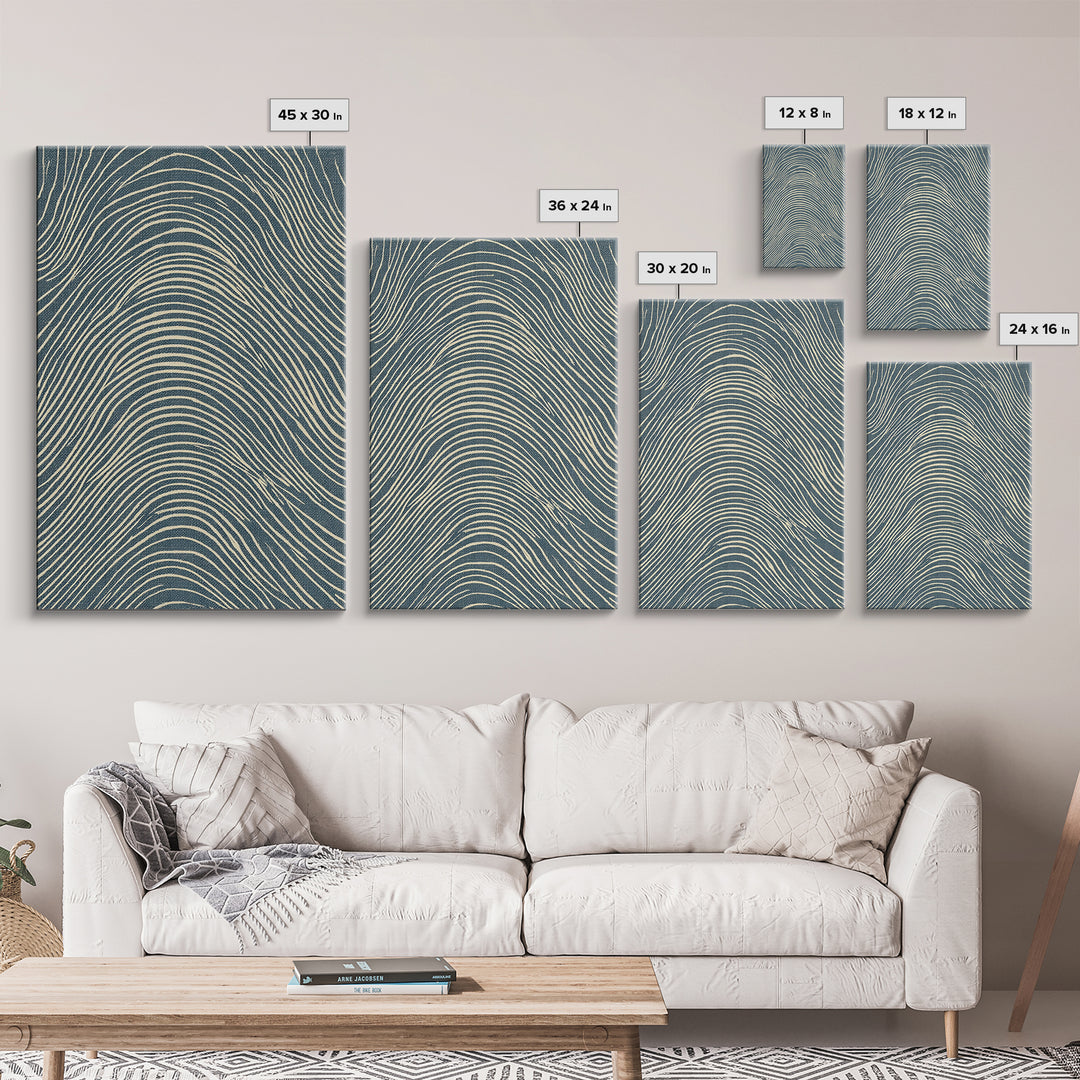 Teal Wavy Topographic Lines Abstract Wall Art, Midcentury Modern Art Print, Geometric Office Decor, Blue Beige Canvas Print
