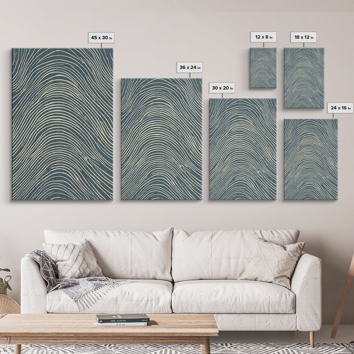 Teal Wavy Topographic Lines Abstract Wall Art, Midcentury Modern Art Print, Geometric Office Decor, Blue Beige Canvas Print