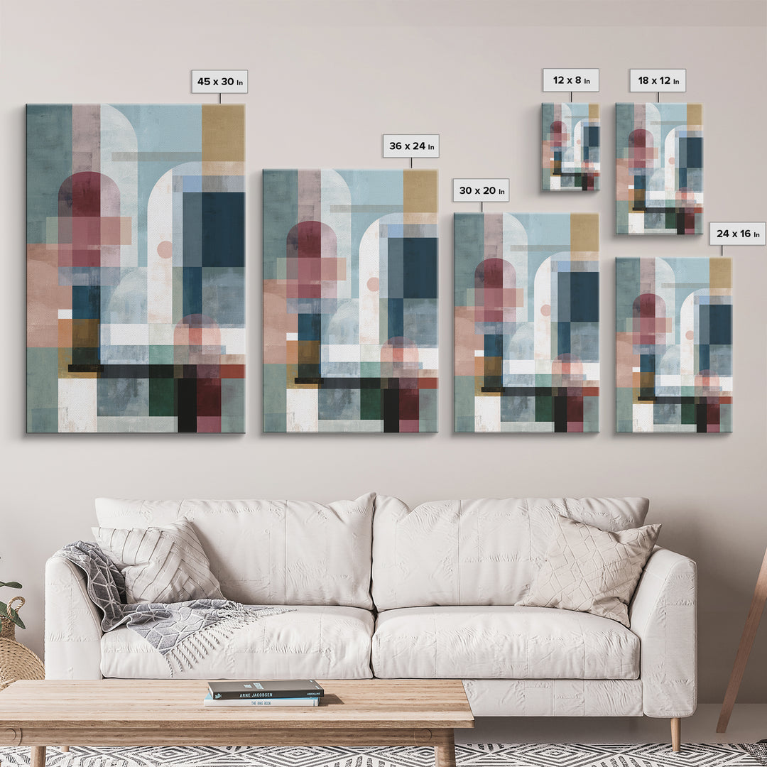 Pastel Geometric Arches Wall Art, Modern Abstract Art Print, Scandinavian Modern Decor, Soft Blue Pink Canvas Print, Home Decor