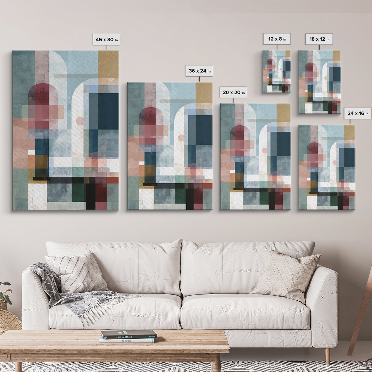 Pastel Geometric Arches Wall Art, Modern Abstract Art Print, Scandinavian Modern Decor, Soft Blue Pink Canvas Print, Home Decor
