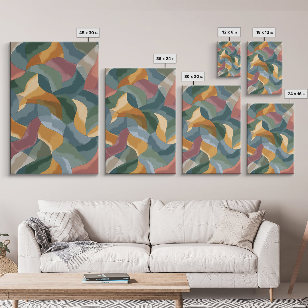 Muted Ribbon Abstract Wall Art, Midcentury Modern Art Print, Scandinavian Modern Decor, Mustard Teal Bedroom Poster Gallery Wall Decor