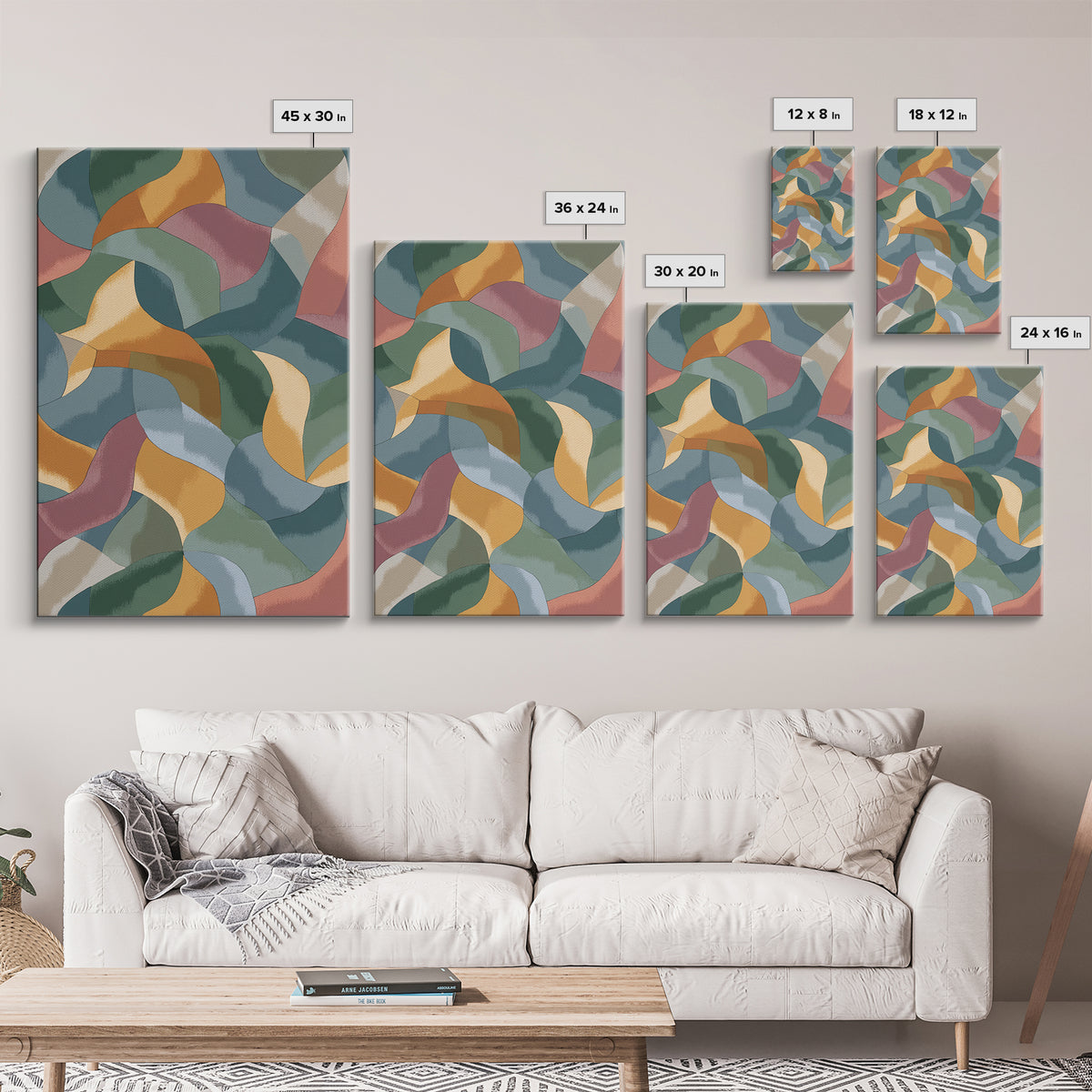 Muted Ribbon Abstract Wall Art, Midcentury Modern Art Print, Scandinavian Modern Decor, Mustard Teal Bedroom Poster Gallery Wall Decor