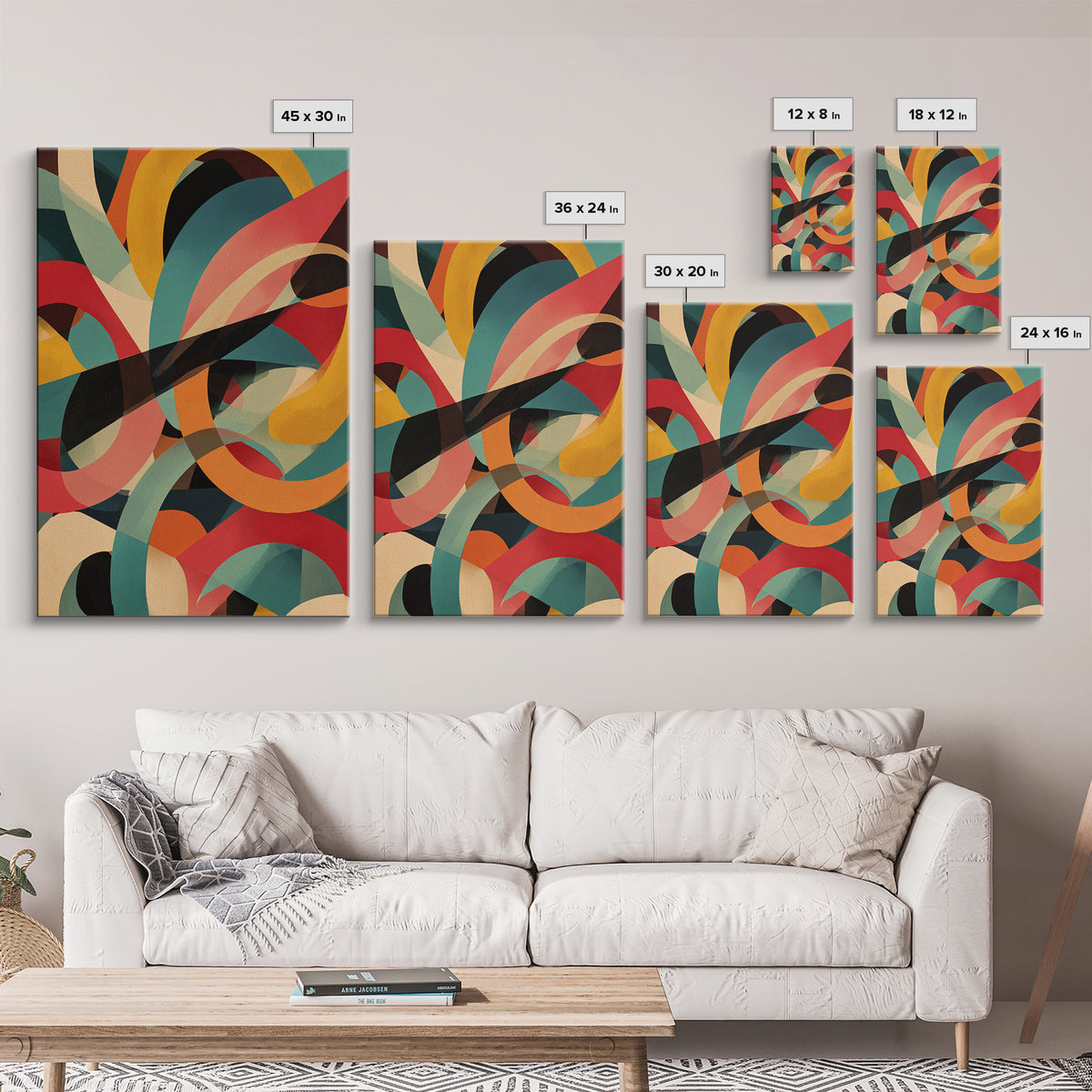 Bold Looping Arches Framed Canvas Print, Midcentury Modern Wall Art, Colorful Geometric MCM Decor, Retro Abstract Poster