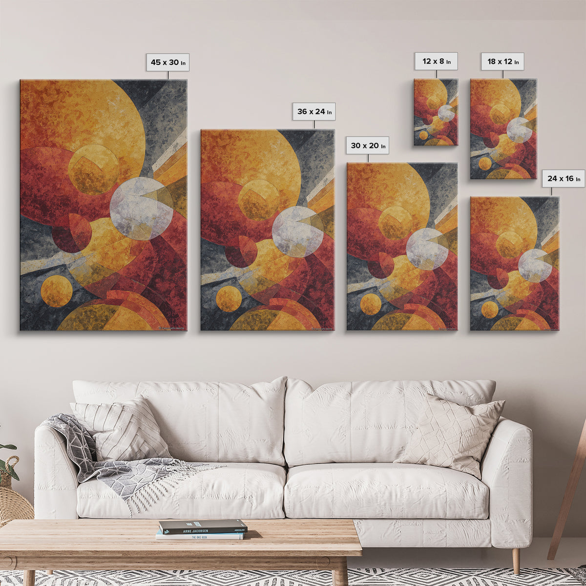 Orange Red Cosmic Circles Canvas Print, Midcentury Modern Wall Art, Atomic Abstract Space Decor, Retro Home Office Poster