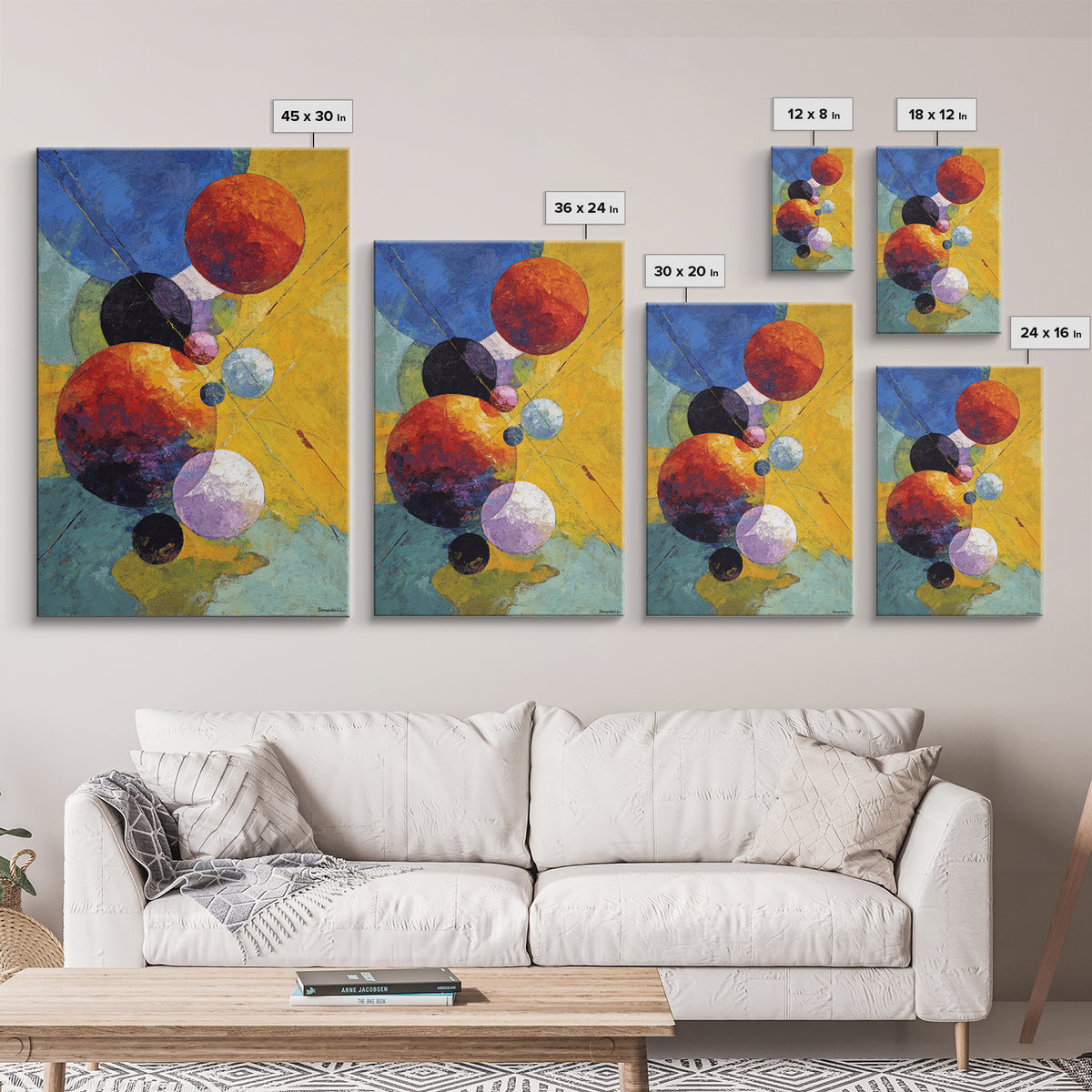 Colorful Planet Spheres Wall Art, Modern Abstract Canvas Print, Cosmic Space Decor, Midcentury Geometric Poster Gift, Living Room