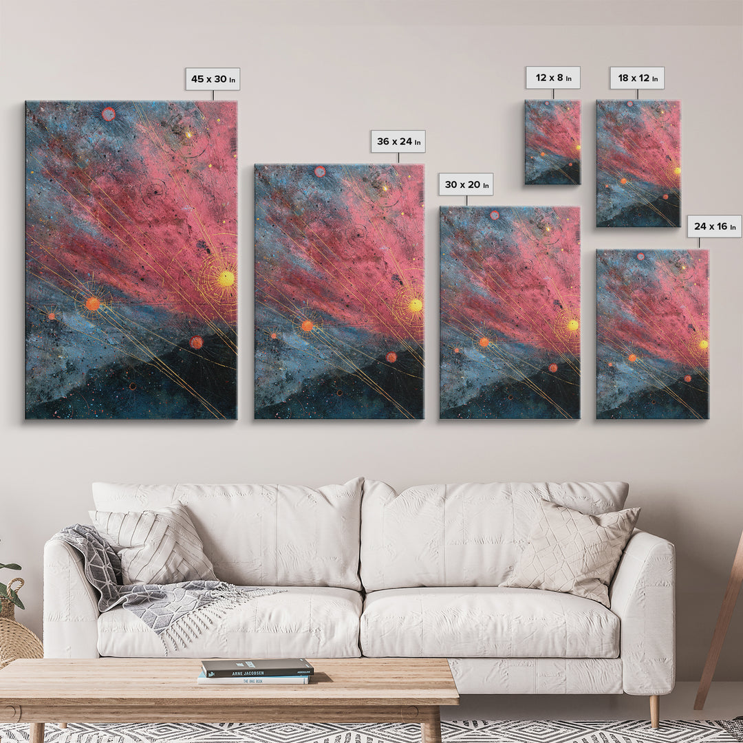 Pink Blue Star Map Canvas Print, Modern Abstract Art, Cosmic Retro Poster, Office Wall Decor, Galaxy Living Room Artwork