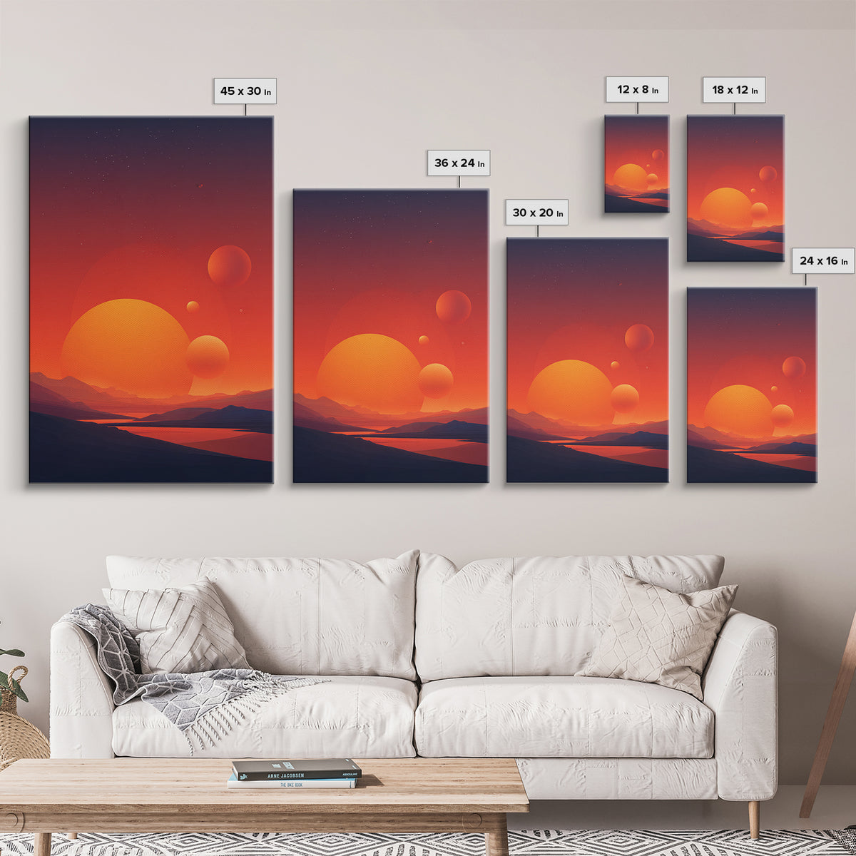 Orange Planet Desert Sunset Wall Art, Retro Sci Fi Poster, Midcentury Modern Decor, Space Landscape, Living Room Art Print