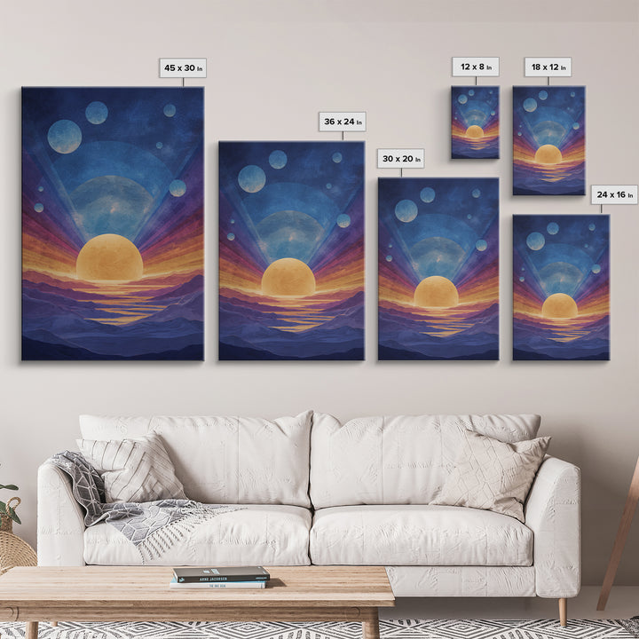 Blue Alien Sunrise Landscape Canvas Print, Modern Abstract Art, Retro Space Poster, Scenic Wall Decor, Bedroom Art Prints