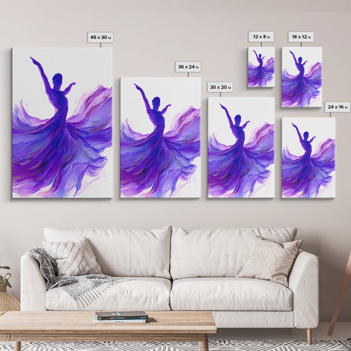 Purple Flowing Dancer Canvas Print, Modern Abstract Art, Feminine Movement Poster, Colorful Wall Decor, Bedroom Art Prints