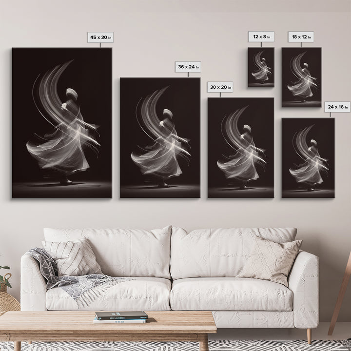 Black White Whirling Dancer Wall Art, Minimalist Abstract Art, Modern Motion Poster, Elegant Bedroom Decor, Fine Art Print