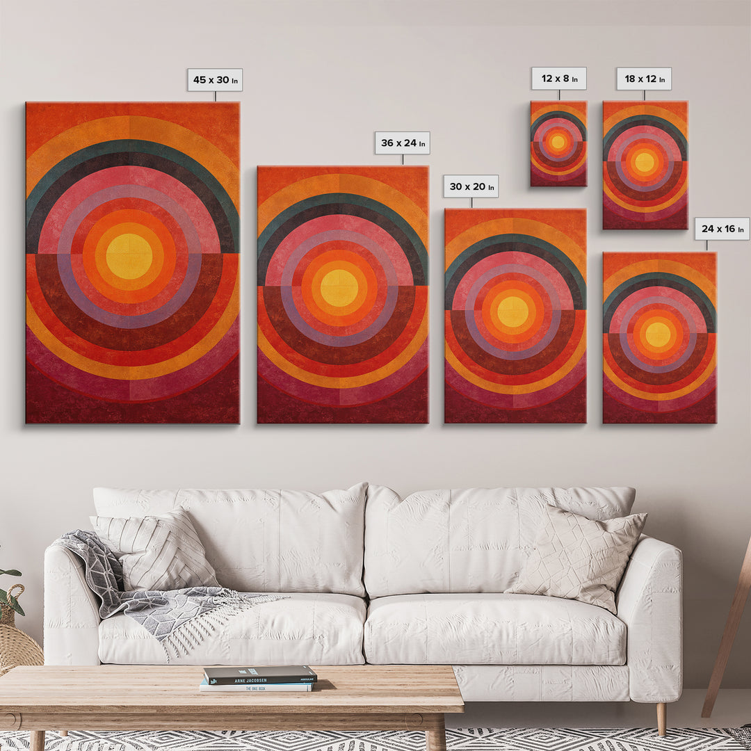 Orange Concentric Circle Wall Art, Midcentury Modern Art, Bauhaus Geometric Poster, Retro Home Decor, Large Abstract Print